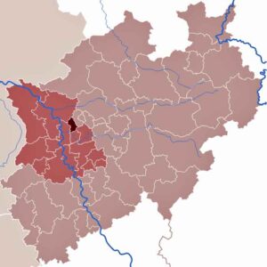 Im Stadtgebiet Oberhausen und anderen Teilen von Nordrhein-Westfalen wird die asiatische Hornisse Vespa velutina nigrithorax früher oder später auftauchen. (Karte: TUBS/Wikimedia)