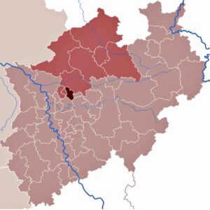 In Gelsenkirchen und anderen Teilen von Nordrhein-Westfalen wird die asiatische Hornisse Vespa velutina nigrithorax früher oder später auftauchen. (Karte: TUBS/Wikimedia)
