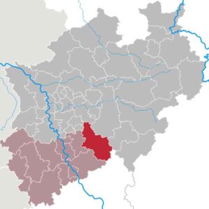Im Oberbergischen Kreis ist Vespa velutina bereits anzutreffen und auch in anderen Teilen von Nordrhein-Westfalen wird die asiatische Hornisse Vespa velutina nigrithorax früher oder später auftauchen. (Karte: TUBS/Wikimedia)