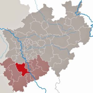 Im Rhein-Erft-Kreis und anderen Teilen von Nordrhein-Westfalen wird die asiatische Hornisse Vespa velutina nigrithorax früher oder später auftauchen. (Karte: TUBS/Wikimedia)