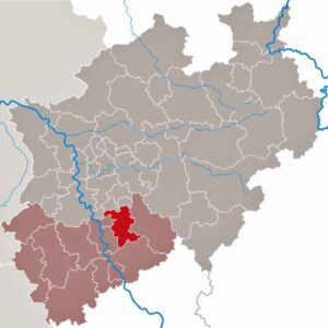 Im Rheinisch-Bergischen Kreis und anderen Teilen von Nordrhein-Westfalen wird die asiatische Hornisse Vespa velutina nigrithorax früher oder später auftauchen. (Karte: TUBS/Wikimedia)