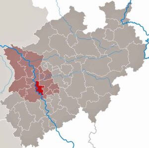 In Dusseldorf und anderen Teilen von Nordrhein-Westfalen wird die asiatische Hornisse Vespa velutina nigrithorax früher oder später auftauchen. (Karte: TUBS/Wikimedia)