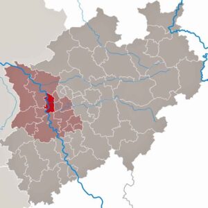 In Duisburg und anderen Teilen von Nordrhein-Westfalen wird die asiatische Hornisse Vespa velutina nigrithorax früher oder später auftauchen. (Karte: TUBS/Wikimedia)