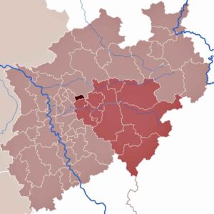 In der Stadt Herne und anderen Teilen von Nordrhein-Westfalen wird die asiatische Hornisse Vespa velutina nigrithorax früher oder später auftauchen. (Karte: TUBS/Wikimedia)