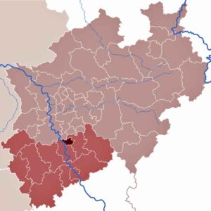 In Leverkusen und anderen Teilen von Nordrhein-Westfalen wird die asiatische Hornisse Vespa velutina nigrithorax früher oder später auftauchen. (Karte: TUBS/Wikimedia)