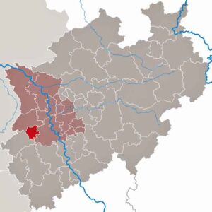 In der Stadt Mönchengladbach und anderen Teilen von Nordrhein-Westfalen wird die asiatische Hornisse Vespa velutina nigrithorax früher oder später auftauchen. (Karte: TUBS/Wikimedia)
