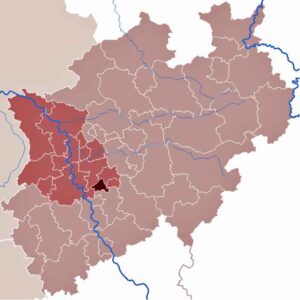 In Solingen und anderen Teilen von Nordrhein-Westfalen wird die asiatische Hornisse Vespa velutina nigrithorax früher oder später auftauchen. (Karte: TUBS/Wikimedia)